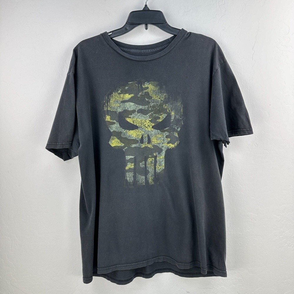 Marvel Tshirt Mens XL Black Green 100% Cotton Skull Short Sleeve‎ The Punisher